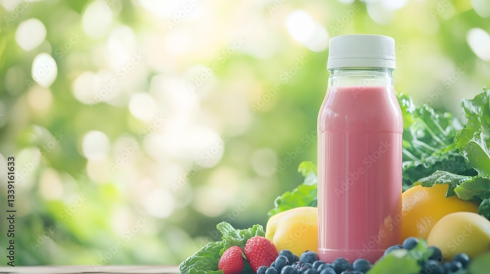 Φωτογραφία Health Food Branding Smoothie Bottle with Fresh Fruits and Greens