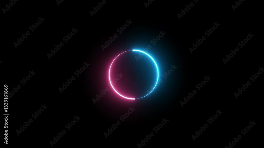 Animation of glowing neon circle loading icon seamless loop, on black background video.Abstract background with neon frame pattern LED,technology Animation of glowing neon circle loading icon seamless loop, on black background video.Abstract background with neon frame pattern LED,technology