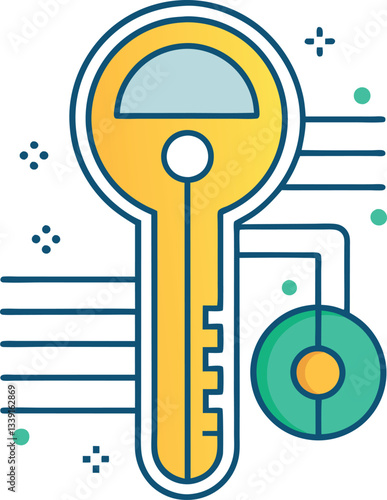 Digital key vector with security technology, A vector illustration of a digital key combined with security technology elements, showcasing modern access control.
