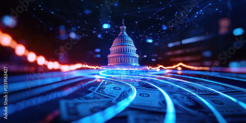 vibrant depiction of united states capitol building, symbolizing global economy