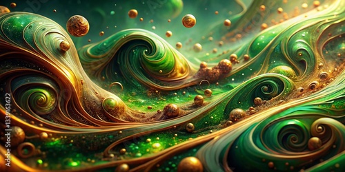 Abstract Green Liquid Swirl with Brown Streaks and Glitter - Surreal Photography