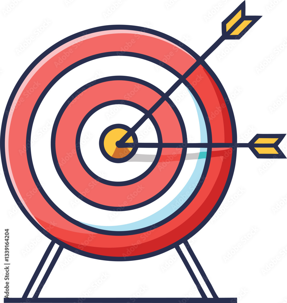 Target with Two Arrows Hitting Bullseye Vector Illustration, A vibrant vector illustration of a target with two arrows striking the bullseye, symbolizing precision and achievement.
Target with Two Arrows Hitting Bullseye Vector Illustration, A vibrant vector illustration of a target with two arrows striking the bullseye, symbolizing precision and achievement.