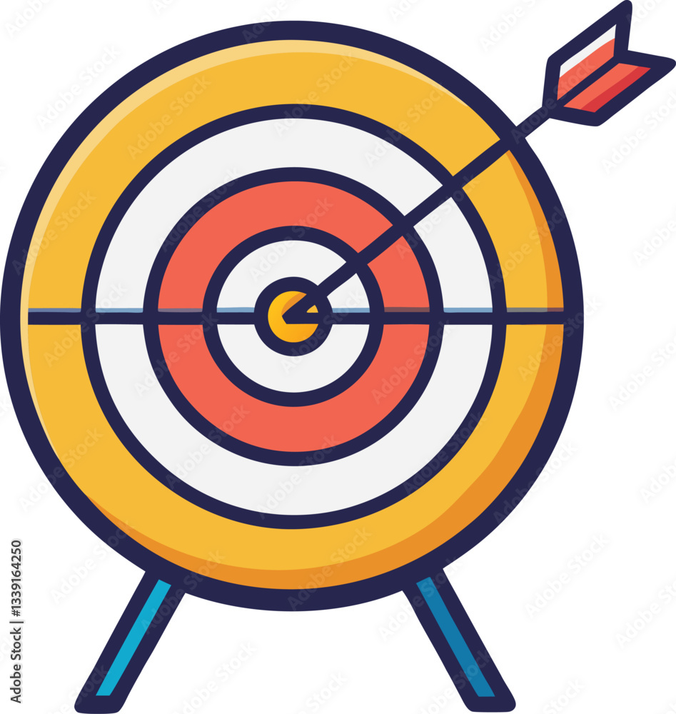 Target with Arrow Hitting the Bullseye Vector Illustration, A vibrant vector illustration of a target with an arrow perfectly hitting the bullseye, symbolizing accuracy and focus.
Target with Arrow Hitting the Bullseye Vector Illustration, A vibrant vector illustration of a target with an arrow perfectly hitting the bullseye, symbolizing accuracy and focus.