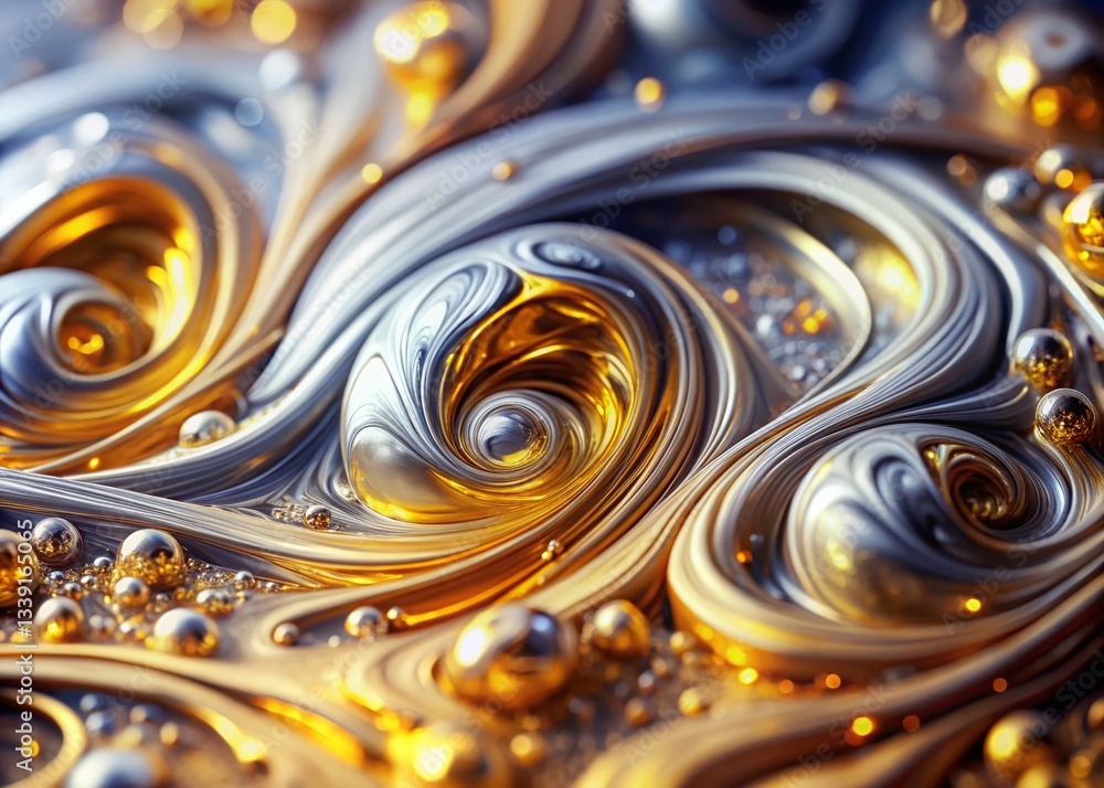 Abstract Gold Silver Liquid Swirl Background: Tilt-Shift Miniature Effect Stock Photo Abstract Gold Silver Liquid Swirl Background: Tilt-Shift Miniature Effect Stock Photo