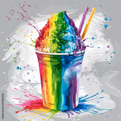 Watercolor Rainbow Shaved Ice Splash