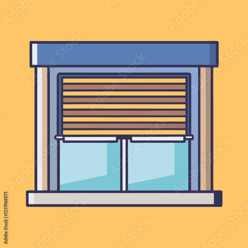 Roller Window Blind Vector Illustration, A modern vector illustration of a window with a roller blind, showcasing clean lines and a simple design.
