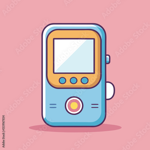 Retro Handheld Game Console Vector Illustration, A cute and colorful vector illustration of a retro handheld game console with buttons and a screen in a minimalist design.
