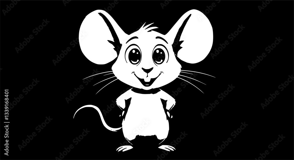 Cute cartoon mouse, big ears, smiling expression, gray fur, white belly, orange feet, friendly pose, large eyes, pink nose, whiskers, animated style, vector illustration, cheerful character, Cute cartoon mouse, big ears, smiling expression, gray fur, white belly, orange feet, friendly pose, large eyes, pink nose, whiskers, animated style, vector illustration, cheerful character,