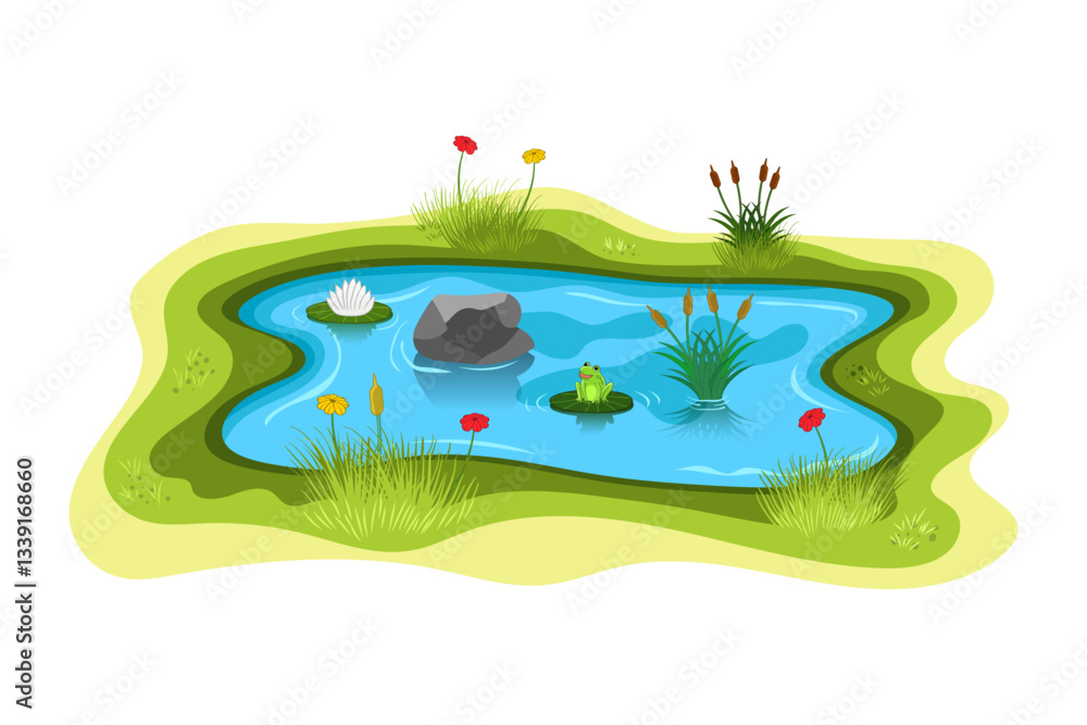 Obraz premium Serene Pond with Wildlife and Vegetation