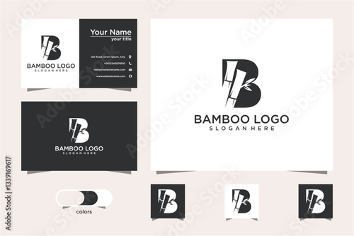 Set Of Modern Minimalist Business Card Templates With Bamboo Logo Design