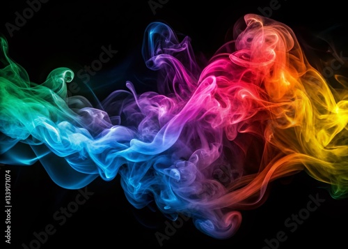 Abstract Digital Art: Vibrant Smoke Swirls on Black Background - Creative Stock Photo