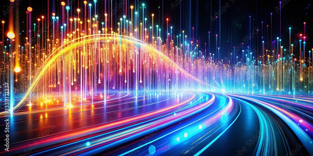 Fototapeta premium Abstract Digital Binary Code Technology Background - Long Exposure Light Trails