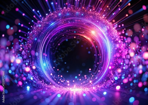 Abstract Colorful Particle Flow Animation Through Neon Portal - Tilt-Shift Photography