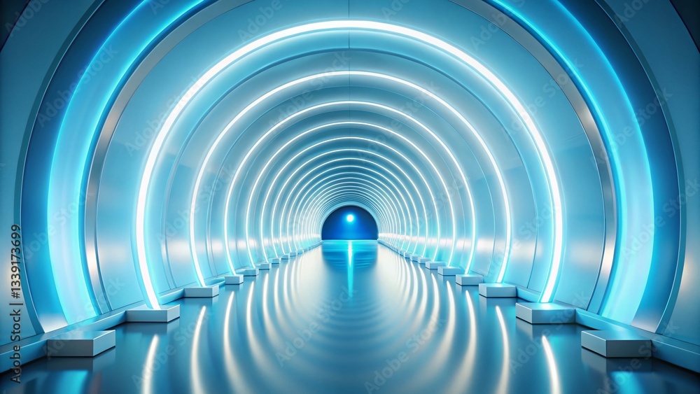 Fototapeta premium Abstract Circular Tunnel: Progress & Innovation Stock Photo - White & Light Blue