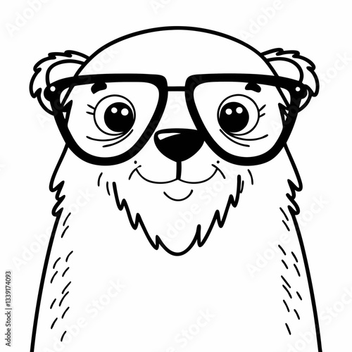 a charming illustration of a bear wearing eyeglasses, looking intelligent and friendly