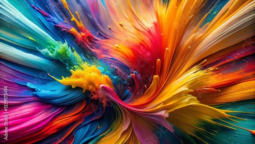 Abstract Bold Brushstrokes Painting, Vivid Colors, Dynamic Art, High-Resolution Stock Photo
