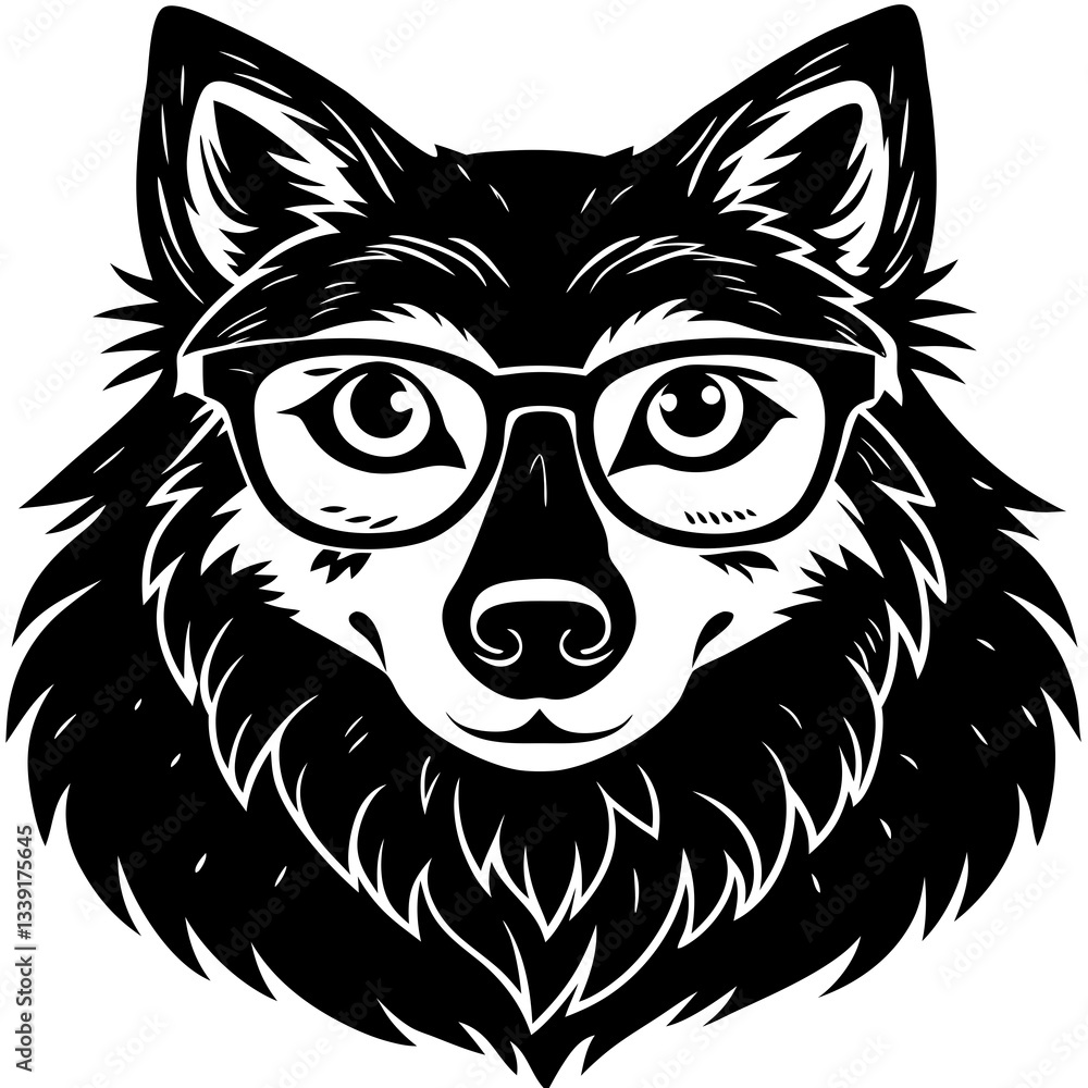 Fototapeta premium a smart wolf wearing glasses with an intellectual appearance vector illustration