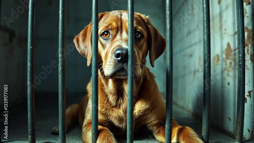 Sad Dog in Cage Needs a Home Animal Shelter Adoption