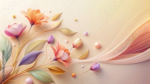 Abstract Beige Floral Minimalist Art: Flowing Lines & Color Shapes