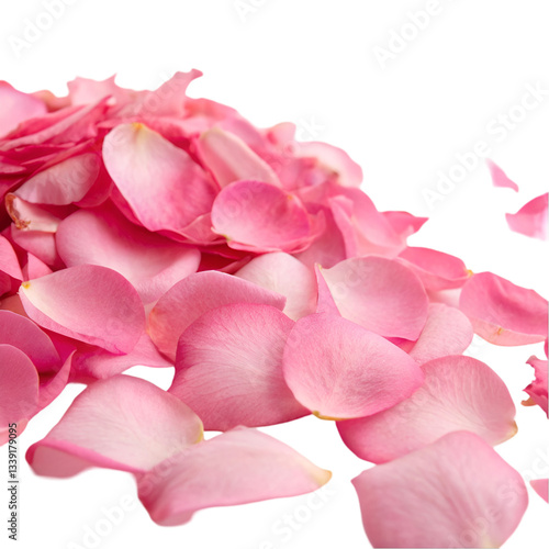 Pink rose petals scattered isolated on transparent background
