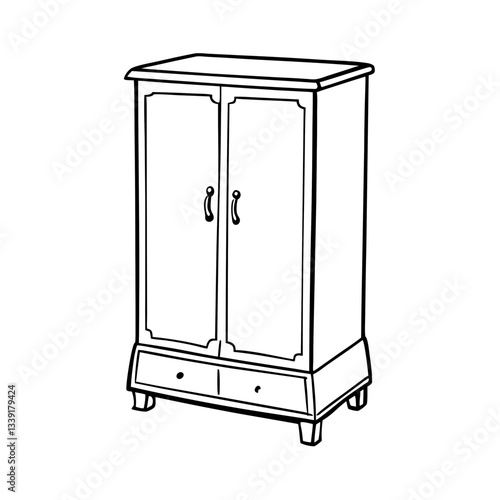 a classic wardrobe illustration with a closed door. It features two doors and two drawers