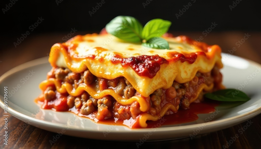 Fototapeta premium Classic beef lasagna, layers visible, isolated , layers, hearty