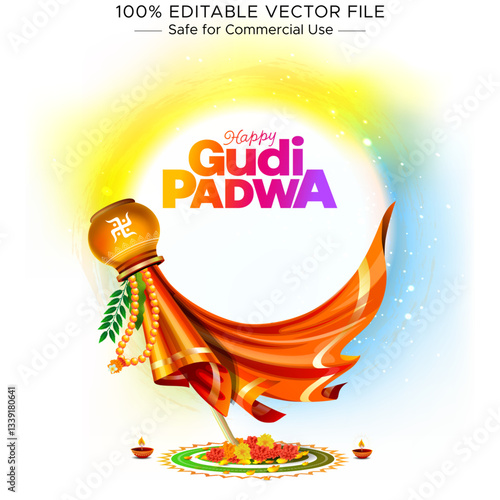 Wishes Concept Design for Gudi Padwa Festival with Happy Gudi Padwa Typo.