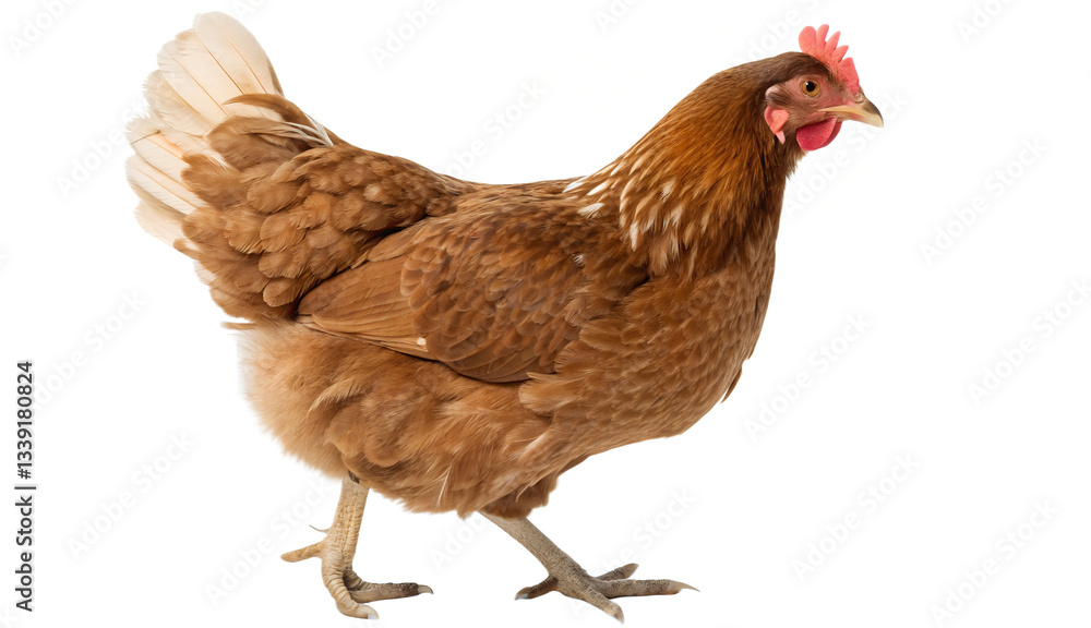 Fototapeta premium Full body of brown chicken hen standing isolated transparent background 