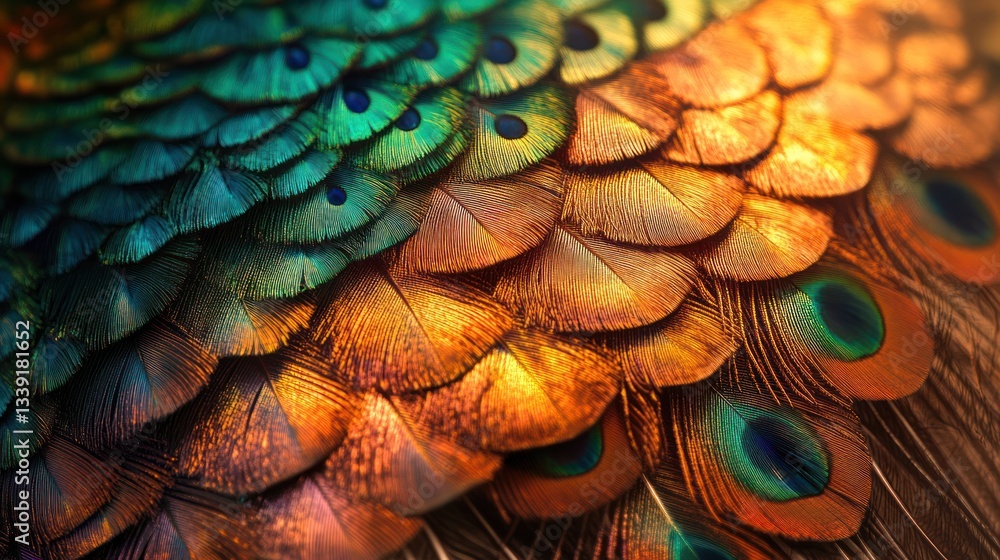 Obraz premium Mesmerizing Peacock Plumage Symphony: A Dance of Emerald, Azure and Gold Hues