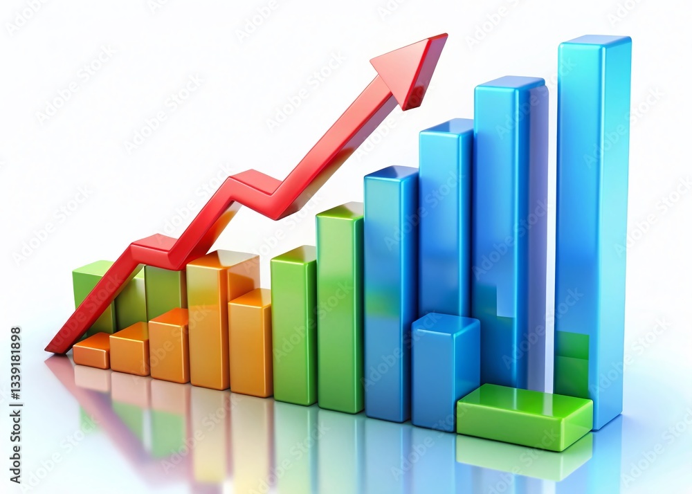 3D Bar Graph Showing Financial Growth and Decline Trends 3D Bar Graph Showing Financial Growth and Decline Trends