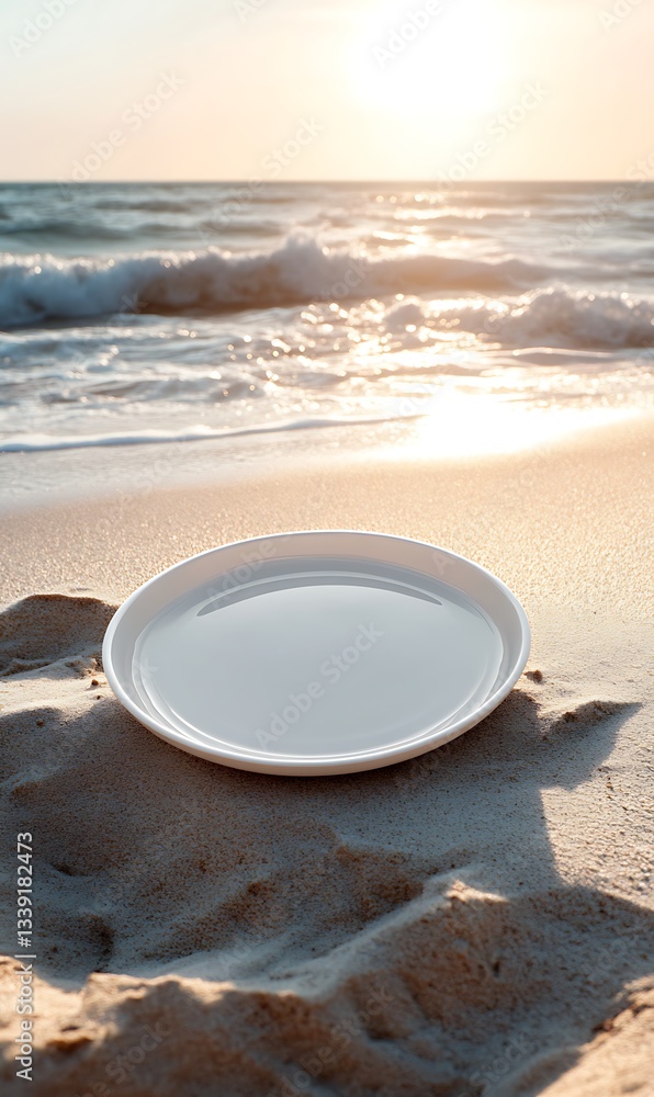 a white plate on a beach