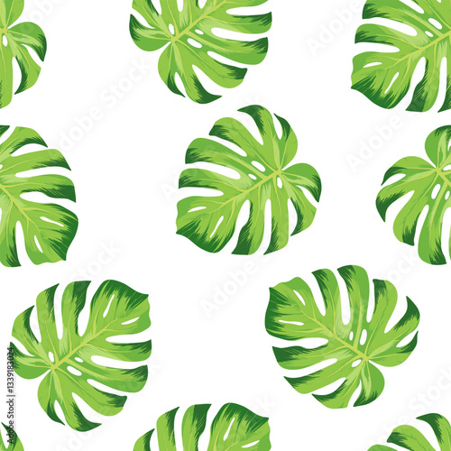 Seamless tropical vector pattern with tropical plants and palm leaves. Vector summer background. Stock vector ESP 10