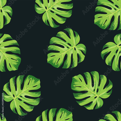 Seamless tropical vector pattern with tropical plants and palm leaves. Vector summer background. Stock vector ESP 10