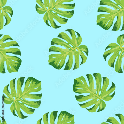 Seamless tropical vector pattern with tropical plants and palm leaves. Vector summer background. Stock vector ESP 10