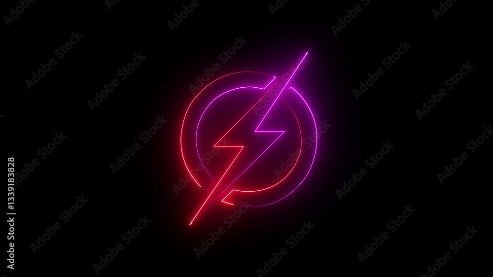 Neon glowing battery charging icon animation with neon circle. Neon Battery charging power symbol, lightning bolt sign. Charging icon animation Neon glowing battery charging icon animation with neon circle. Neon Battery charging power symbol, lightning bolt sign. Charging icon animation