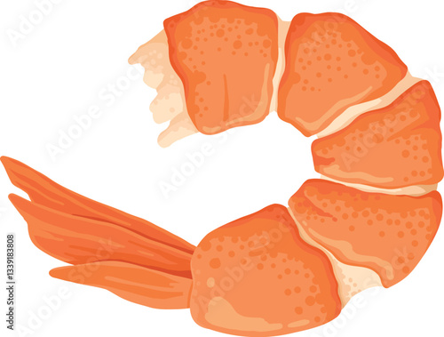 Cartoon shrimp. Raw or boiled seafood, tiger shrimps meat, king prawns without shell flat vector illustration icon. Ocean shrimps collection