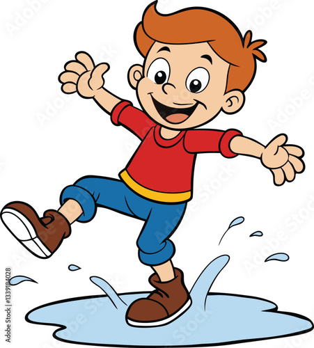 Splashing in a puddle, his eyes sparkling with glee and his arms outstretched in carefree abandon.