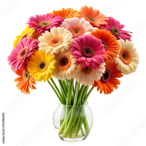 Bouquet of colorful gerbera flowers isolated on transparent background. Png