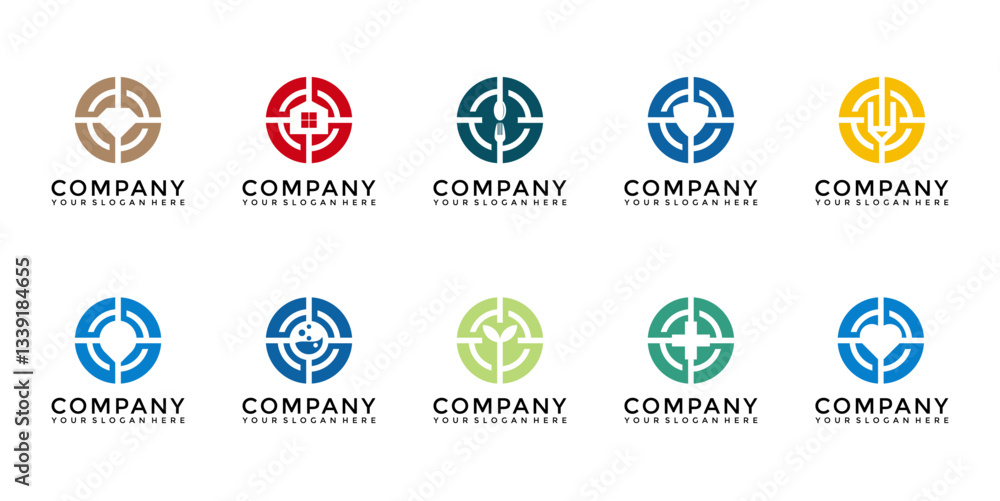 Ten Abstract Circular Logos in Various Colors Ten Abstract Circular Logos in Various Colors