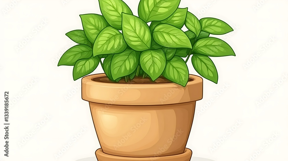 Obraz premium Potted basil plant, home garden, white background, cooking
