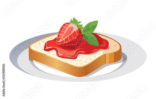 Slice bread with strawberry Fruit - Vector Illustration