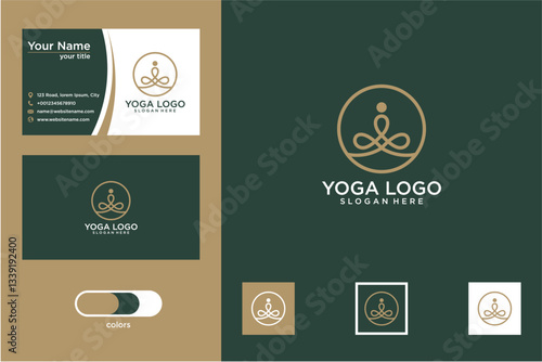Yoga Studio Logo Design with Business Cards and Branding Elements