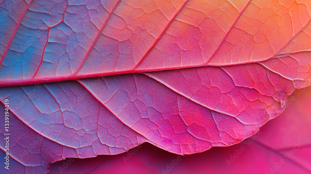 Fototapeta premium Colorful abstract leaf patterns, vibrant gradient hues of pink and purple, ideal for backgrounds or creative projects.