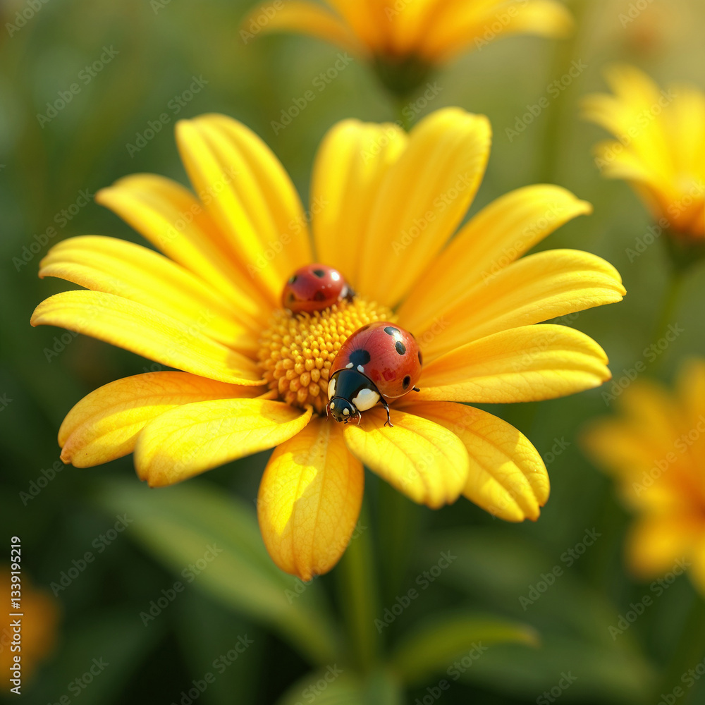 Ladybug Resting on Bright Yellow Flower, created with generative AI technology
Ladybug Resting on Bright Yellow Flower, created with generative AI technology