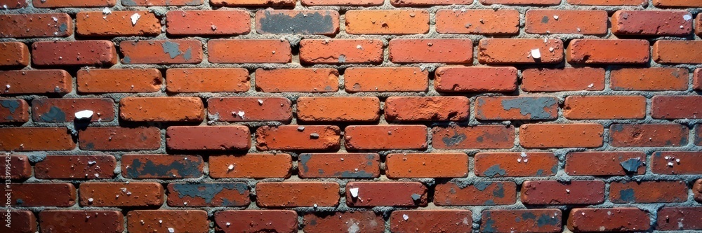 Obraz premium Grimy brick wall, peeling paint, close-up texture, exterior, pattern, peeling paint