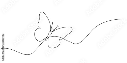 Elegant one-line drawing of a butterfly in flight. Simple and modern minimalist illustration.  Continuous line  butterfly icon. Vector illustration