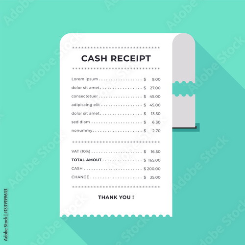Cash Receipt with Perforated Edge and Long Shadow
