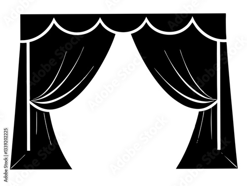 Stage Curtain black  silhouette,aesthetic window with curtain  vector