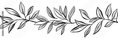 A minimalist wall decor featuring a black sketch of isolated leaves on a white background, presented in a simple line drawing style, is available as modern EPS 10 wall art and prints