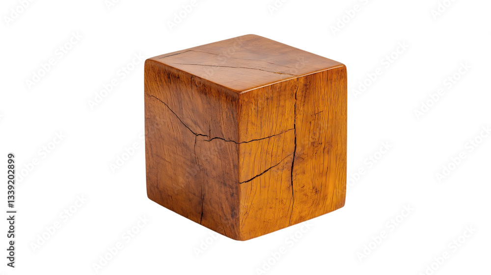 Rustic Wooden Block Cube Natural Texture Aged Wood, Isolated on Transparent Background